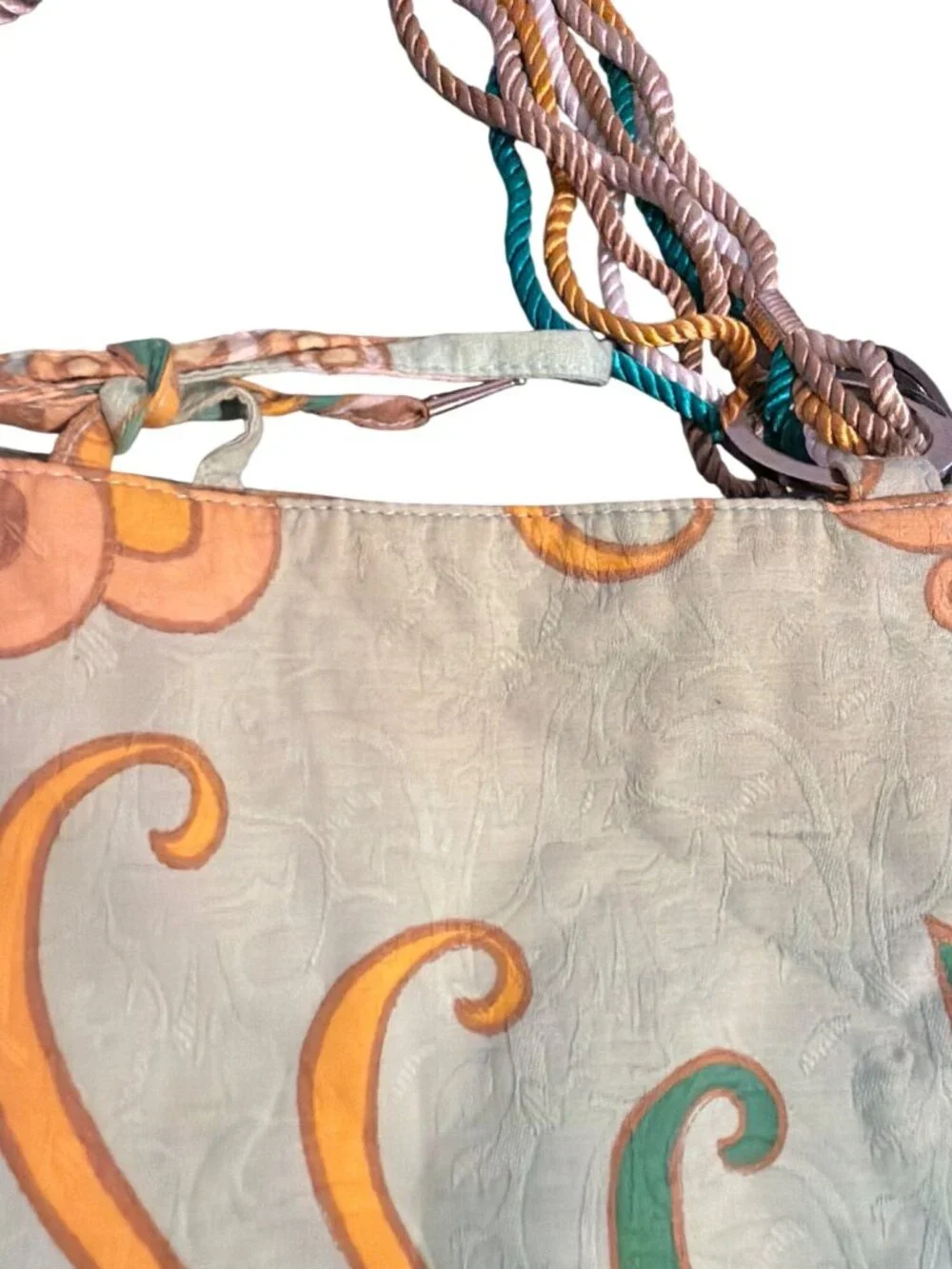 Vintage Y2K Banana Republic Hobo Bag Green Floral Twist Rope Handles Estate READ